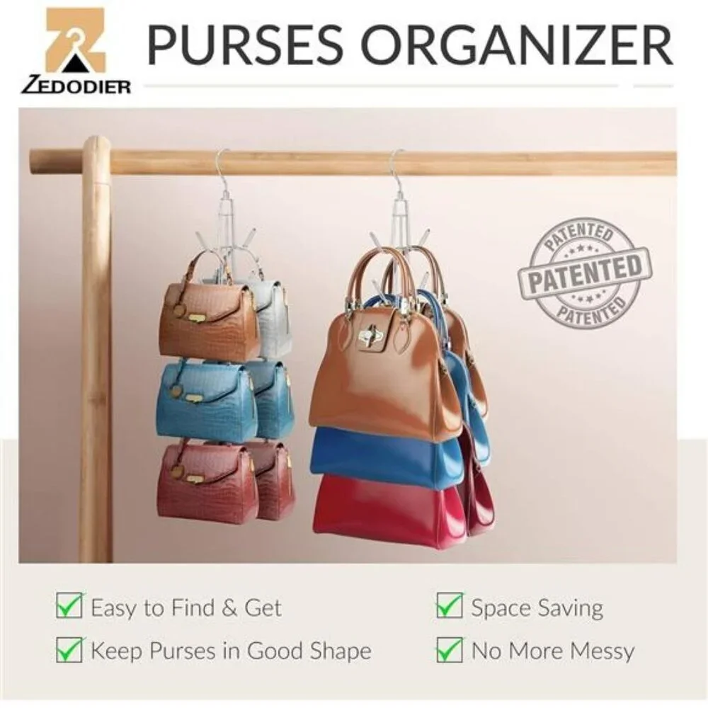 ZEDODIER Purse Hanger Organizer 2 Pack Closet Handbag Holder Metal Rack